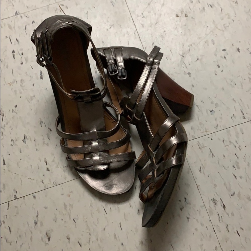 Silver gunmetal strappy gladiator wedge heels